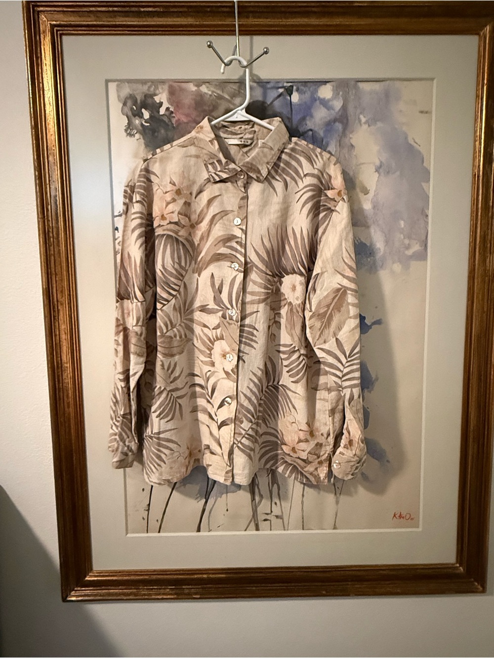 Three Hearts Beige Floral Button-Down Shirt